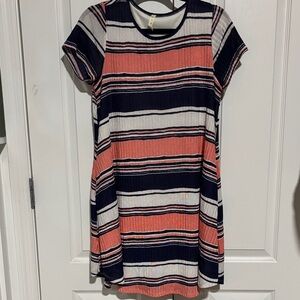 MTS Navy and Coral Striped Dress with Pockets